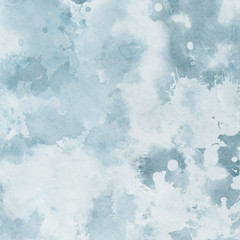 Colorful winter blue ink and watercolor textures on white paper background. Paint leaks and ombre effects. Hand painted abstract image. Deep sea.