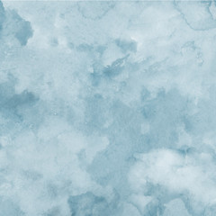 Colorful winter blue ink and watercolor textures on white paper background. Paint leaks and ombre effects. Hand painted abstract image. Deep sea.