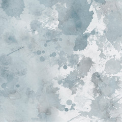 Colorful winter blue ink and watercolor textures on white paper background. Paint leaks and ombre effects. Hand painted abstract image. Deep sea.