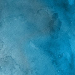 Colorful winter blue ink and watercolor textures on white paper background. Paint leaks and ombre effects. Hand painted abstract image. Deep sea.