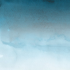 Colorful winter blue ink and watercolor textures on white paper background. Paint leaks and ombre effects. Hand painted abstract image. Deep sea.