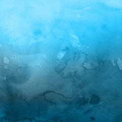 Colorful winter blue ink and watercolor textures on white paper background. Paint leaks and ombre effects. Hand painted abstract image. Deep sea.