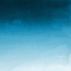 Colorful winter blue ink and watercolor textures on white paper background. Paint leaks and ombre effects. Hand painted abstract image. Deep sea.