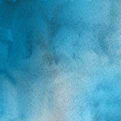 Colorful winter blue ink and watercolor textures on white paper background. Paint leaks and ombre effects. Hand painted abstract image. Deep sea.