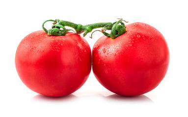Tomatoes isolated on white. Tomato with drops. isolate on white