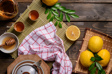 Hot tea with lemon and natural honey,