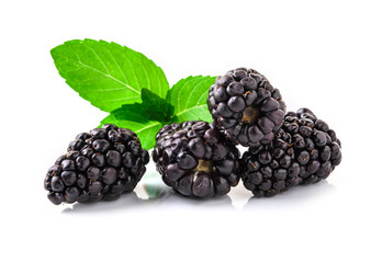 Closeup shot of fresh blackberries. Isolated on white