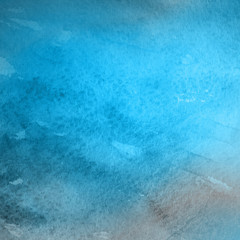 Colorful winter blue ink and watercolor textures on white paper background. Paint leaks and ombre effects. Hand painted abstract image. Deep sea.