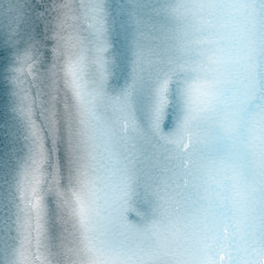 Colorful winter blue ink and watercolor textures on white paper background. Paint leaks and ombre effects. Hand painted abstract image. Deep sea.