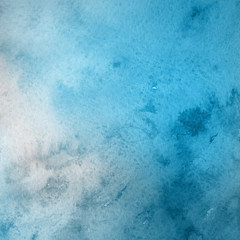 Colorful winter blue ink and watercolor textures on white paper background. Paint leaks and ombre effects. Hand painted abstract image. Deep sea.