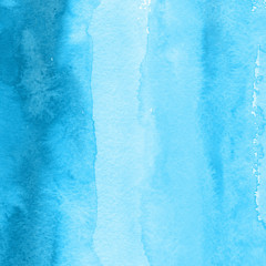 Colorful winter blue ink and watercolor textures on white paper background. Paint leaks and ombre effects. Hand painted abstract image. Deep sea.