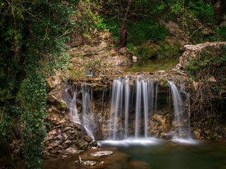 The waterfall at the village of Fornoli, on the Via Francigena pilgrim route in Lunigiana, north Tuscany, Italy.