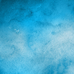 Colorful winter blue ink and watercolor textures on white paper background. Paint leaks and ombre effects. Hand painted abstract image. Deep sea.
