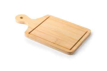 Wooden chopping board on a white background