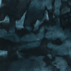 Colorful winter blue ink and watercolor textures on white paper background. Paint leaks and ombre effects. Hand painted abstract image. Deep sea.