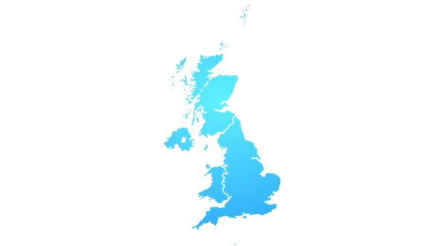 United Kingdom Map Showing Up Intro With Regions/ 4k animated UK map intro background with administrative regions appearing and fading one by one and camera movement