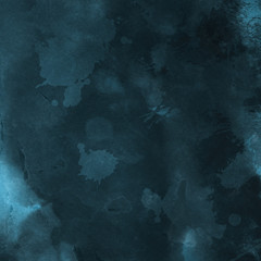 Colorful winter blue ink and watercolor textures on white paper background. Paint leaks and ombre effects. Hand painted abstract image. Deep sea.