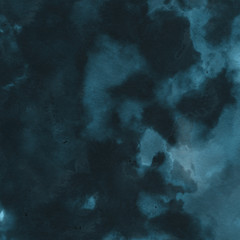 Kolorowy zima niebieski atrament i akwarela tekstury na tle białej księgi. Wycieki farby i efekty ombre. Ręcznie malowane abstrakcyjny obraz. Głębokie morze. - 265456349