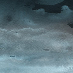 Colorful winter blue ink and watercolor textures on white paper background. Paint leaks and ombre effects. Hand painted abstract image. Deep sea.