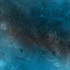 Colorful winter blue ink and watercolor textures on white paper background. Paint leaks and ombre effects. Hand painted abstract image. Deep sea.