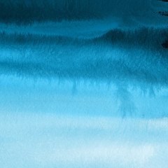 Colorful winter blue ink and watercolor textures on white paper background. Paint leaks and ombre effects. Hand painted abstract image. Deep sea.