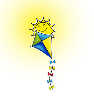 Artistic background Summer kite and bright sun