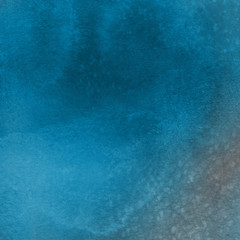 Colorful winter blue ink and watercolor textures on white paper background. Paint leaks and ombre effects. Hand painted abstract image. Deep sea.