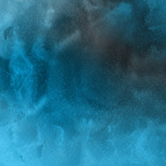 Colorful winter blue ink and watercolor textures on white paper background. Paint leaks and ombre effects. Hand painted abstract image. Deep sea.