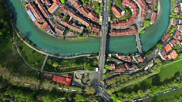 Aerial top down view of the Old City of Bern, Switzerland