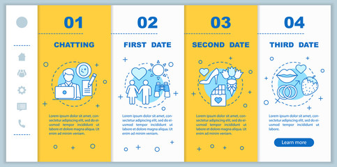 Online dating onboarding mobile web pages vector template