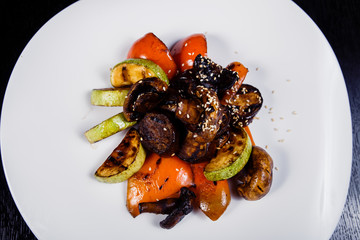 Grilled vegetables in a cast iron grilling pan