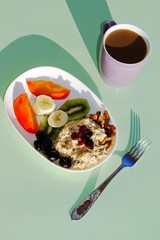 hand holding a cup of coffee. breakfast. healthy food. proper nutrition.