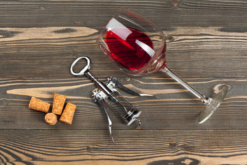 Wine glass on wooden background