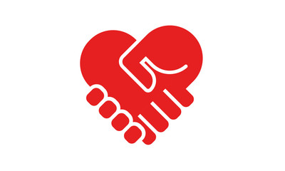 Handshake heart icon isolated on a white background. Simple modern design. Heart symbol, hands. Logo on business, cooperate, teamwork or partnership topics. Flat style vector illustration.