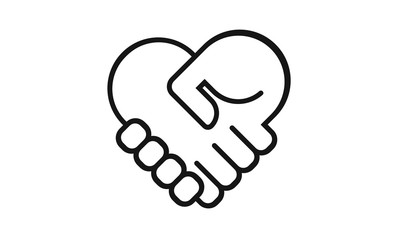 Handshake heart icon isolated on a white background. Simple modern design. Heart symbol, hands. Logo on business, cooperate, teamwork or partnership topics. Flat style vector illustration.