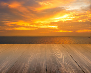 Wooden floor and evening sky at sunset