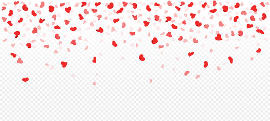 Heart shape red and pink confetti falling. Love. Valentine's day. Cute simple realistic design. Transparent background. Rose petals. Flat style vector illustration.