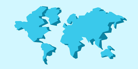Fototapeta premium World map isolated. Low poly stylized map. Simple cartoon design. Simplified minimal style. Blue color. Flat style vector illustration.