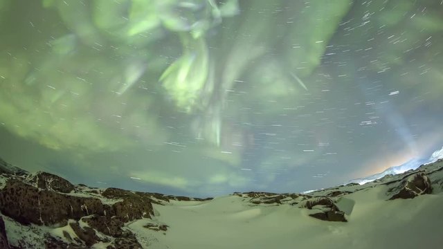 4K. Northern Lights on the Kola Peninsula. Teriberka, Murmansk region, Russia. Ultra HD, 4096x2304