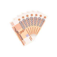 Fan of 5000 rubles banknotes. Money currency, finance pay salary vector illustration