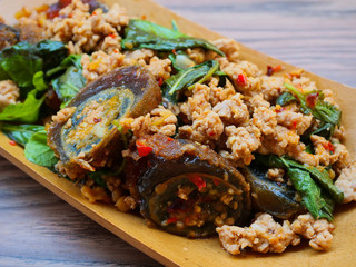 Stir Fried Preserved Eggs with Crispy Basil