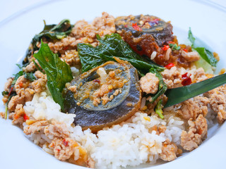 Stir Fried Preserved Eggs with Crispy Basil