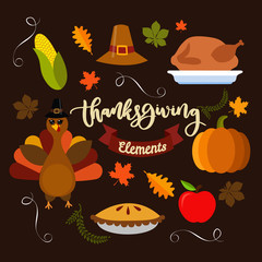 Hand drawn doodle thanksgiving and Autumn icons set. Fall symbols collection.