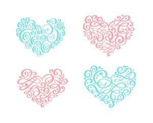 Set of vintage ornament heart. Vector illustration for greeting card, invitation, valentines day, wedding