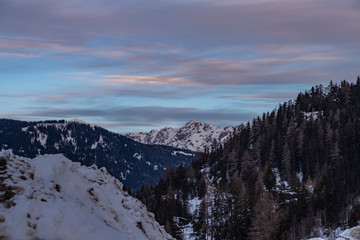 Fototapeta na wymiar Winter panorama of mountains in Pitztal Hoch Zeiger ski resort in Austria Alps. Ski slopes. Beautiful morning.