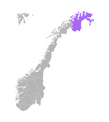 Vector isolated simplified illustration with grey silhouette of Norway, violet contour of Finnmark region