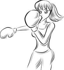 Boxing sketch girl with gloves