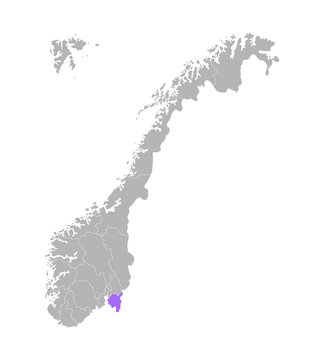 Vector isolated simplified illustration with grey silhouette of Norway, violet contour of Østfold region
