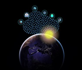 Concepts of the global cloud system concept Digital Network,Earth image provided by Nasa.Elements of this image furnished by NASA 