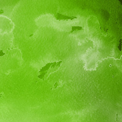 Green ink and watercolor textures on white paper background. Paint leaks and ombre effects. Hand painted abstract image.